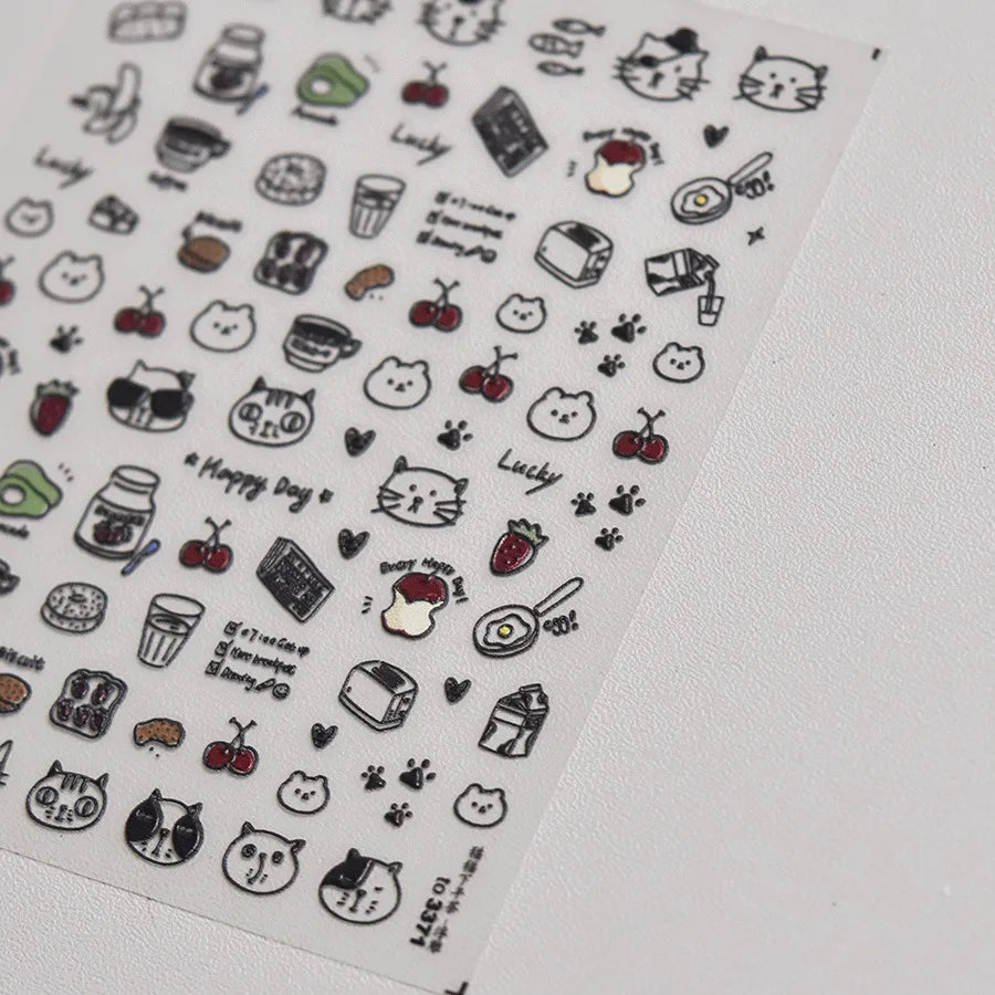 Line Cat Dog Bear Rabbit Chicken Animals Apple Cherry Cake Bowknot Butterfly Balloon Rainbow Nail Art Stickers Manicure Decals (ONLINE ORDER ONLY)