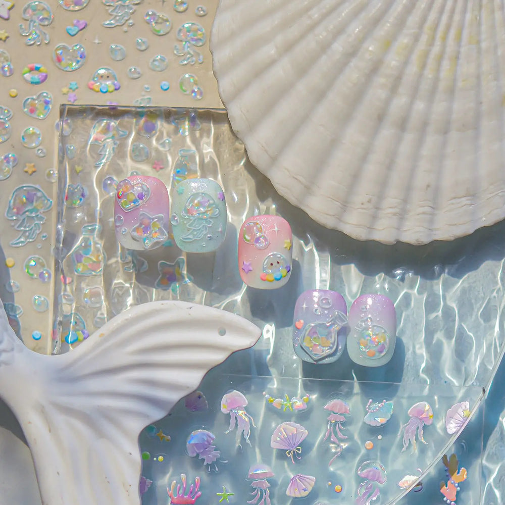 Star Drift Bottle Current Bottle Jellyfish Marine Meteor Water Bubble Love Heart Self Adhesive Nail Art Stickers Manicure Decals (ONLINE ORDER ONLY)