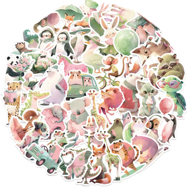10/50pcs Kawaii Pink Green Forest Animals Stickers DIY Scrapbook Laptop Phone Guitar Luggage Waterproof Graffiti Cute Decals Toy (Online Order Only)