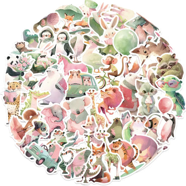 10/50pcs Kawaii Pink Green Forest Animals Stickers DIY Scrapbook Laptop Phone Guitar Luggage Waterproof Graffiti Cute Decals Toy (Online Order Only)