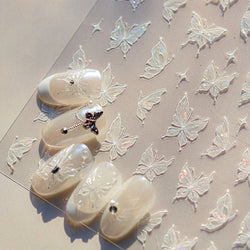 Chic Beautiful White Butterfly Shiny Lace Star Adhesive Nail Art Stickers Animals Charm Snowflake Manicure Decals Nail Supplies (Online Order Only)