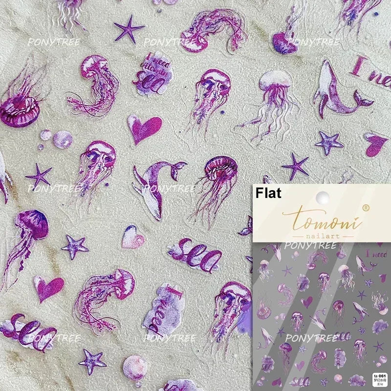 Hot Stamping Laser Shell Conch Starfish Pearl Whale Coral Dolphin Summer Beach Sea Wave Jellyfish Bubble Nail Art Stickers Decal (ONLINE ORDER ONLY)