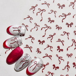 Chic Red Bowknot Silk Ribbon Pearl Elegant Line Self Adhesive Nail Art Stickers Dressy Rhinestone Manicure Decals Nail Supplies (Online Order Only)