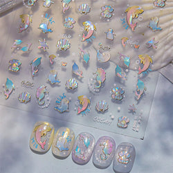 Colored Whale Seahorse Shell Crab Otter Pearl Oyster Starfish Ocean Dreamy Adhesive Nail Art Stickers Manicure Decals Wholesale (ONLINE ORDER ONLY)