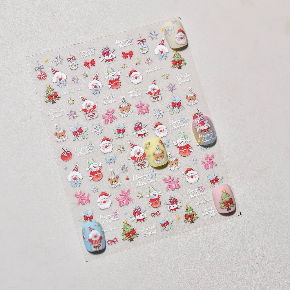 Apple Bear Bunny Snowman Winter Tree Bell Dog Self Adhesive Nail Art Stickers Snowflake Santa Claus Rhinestone Manicure Decals (ONLINE ORDER ONLY)