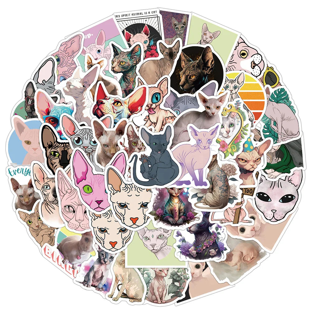 Sphynx Cat Cartoon Stickers Pack for Luggage, Phone, Laptop, Guitar (Online Order Only)