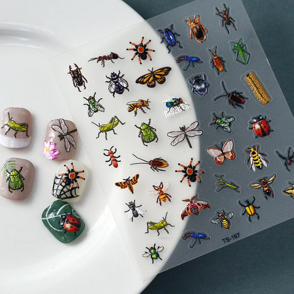 Chic Dragonfly Spider Insect Butterfly 3D Self Adhesive Nail Art Decoration Sticker Heart Puppy Flower Manicure Decal Y2K Flower (ONLINE ORDER ONLY)