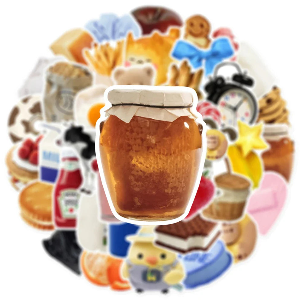 10/30/52pcs Cute Cartoon Stickers Korean Ins Style Food Decals For Fridge Scrapbook Notebook Laptop Waterproof Sticker Kids Toys (ONLINE ORDER ONLY)