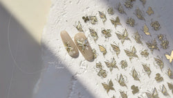 Charming Golden Gradient Shiny Rhinestone Jelly Butterfly Flower Petal Bowknot 3D Self Adhesive Nail Art Sticker Manicure Decals (ONLINE ORDER ONLY)