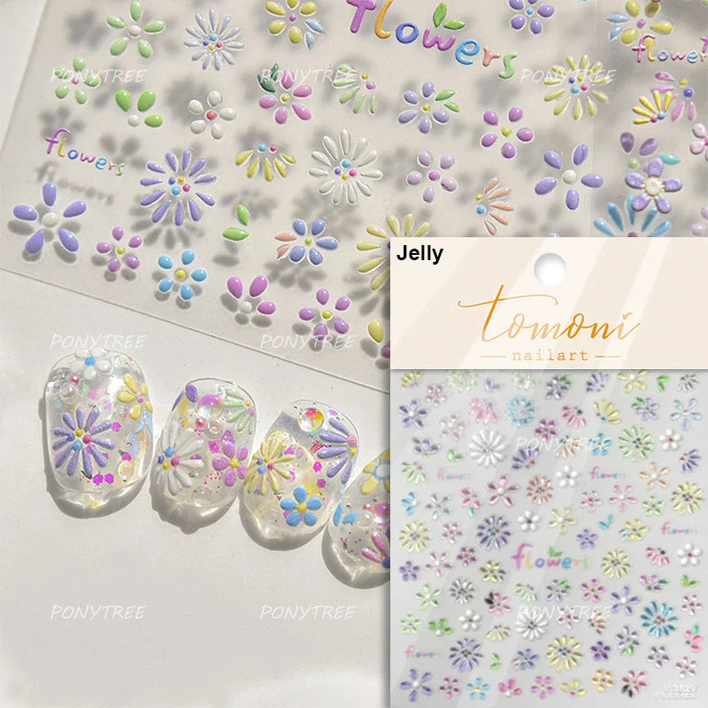 Hot Stamping Laser Silver Pink White Flower Rhinestone Pearl Irregular Petal Adhesive Nail Art Decoration Sticker Manicure Decal (ONLINE ORDER ONLY)