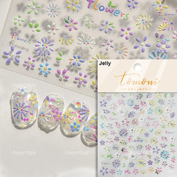 Cute Beige Yellow Pristine Fresh Daisy Flower 5D Shiny Soft Embossed Relief Charm Self Adhesive Nail Art Stickers Manicure Decal (ONLINE ORDER ONLY)