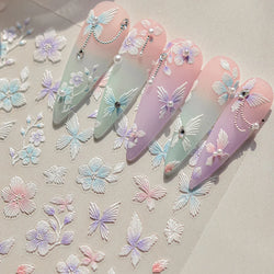 Embroidered Butterfly Flower Colourful Gradient Morning Glory Leaves Self Adhesive Nail Art Stickers Rhinestone Manicure Decals (ONLINE ORDER ONLY)