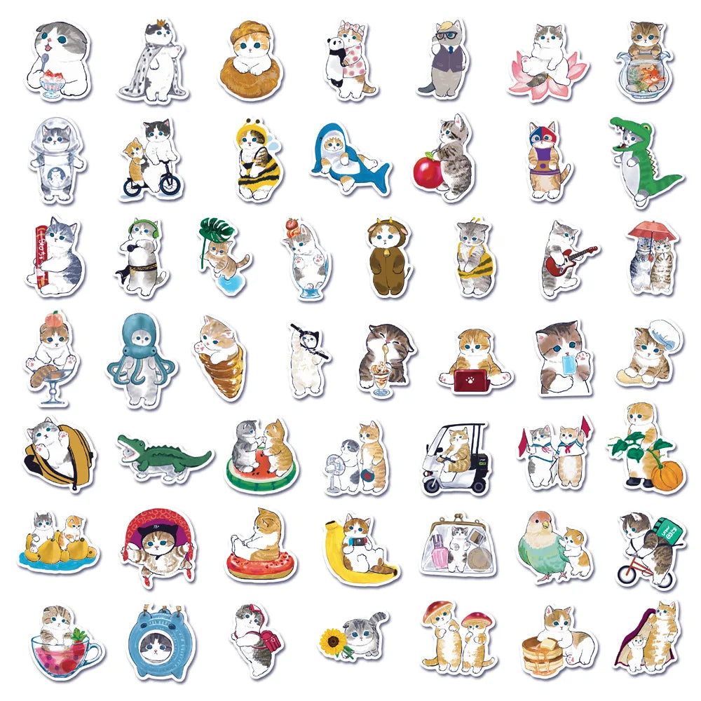 10/30/50PCS Cute Cartoon Cats Stickers Toys Kawaii Animal Decal Gift DIY Phone Laptop Bike Scrapbook Suitcase Waterproof Sticker (ONLINE ORDER ONLY)