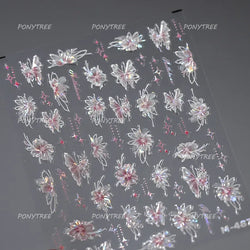 French Chic Blue Line Bowknot Fan Flower Leaves Butterfly Lace Frame Bell Shiny Self Adhesive Nail Art Stickers Manicure Decals (ONLINE ORDER ONLY)