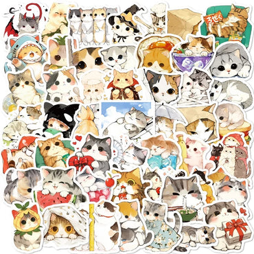 10/30/50PCS Kawaii Anime Cat Colorful PVC Sticker Aesthetic Children's Stationery DIY Decoration Scrapbooking School Supplies (Online Order Only)
