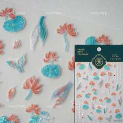 Pink Lotus Flower Red Gold Koi Carp Fish Tail Fancy Carp Self Adhesive Nail Art Decorations Stickers Manicure Decals Wholesale (ONLINE ORDER ONLY)