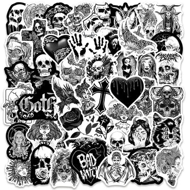10/30/50/100pcs Black White Gothic Horror Skeleton Graffiti Stickers Skateboard Phone Fridge Luggage Car Cool Waterproof Sticker (ONLINE ORDER ONLY)