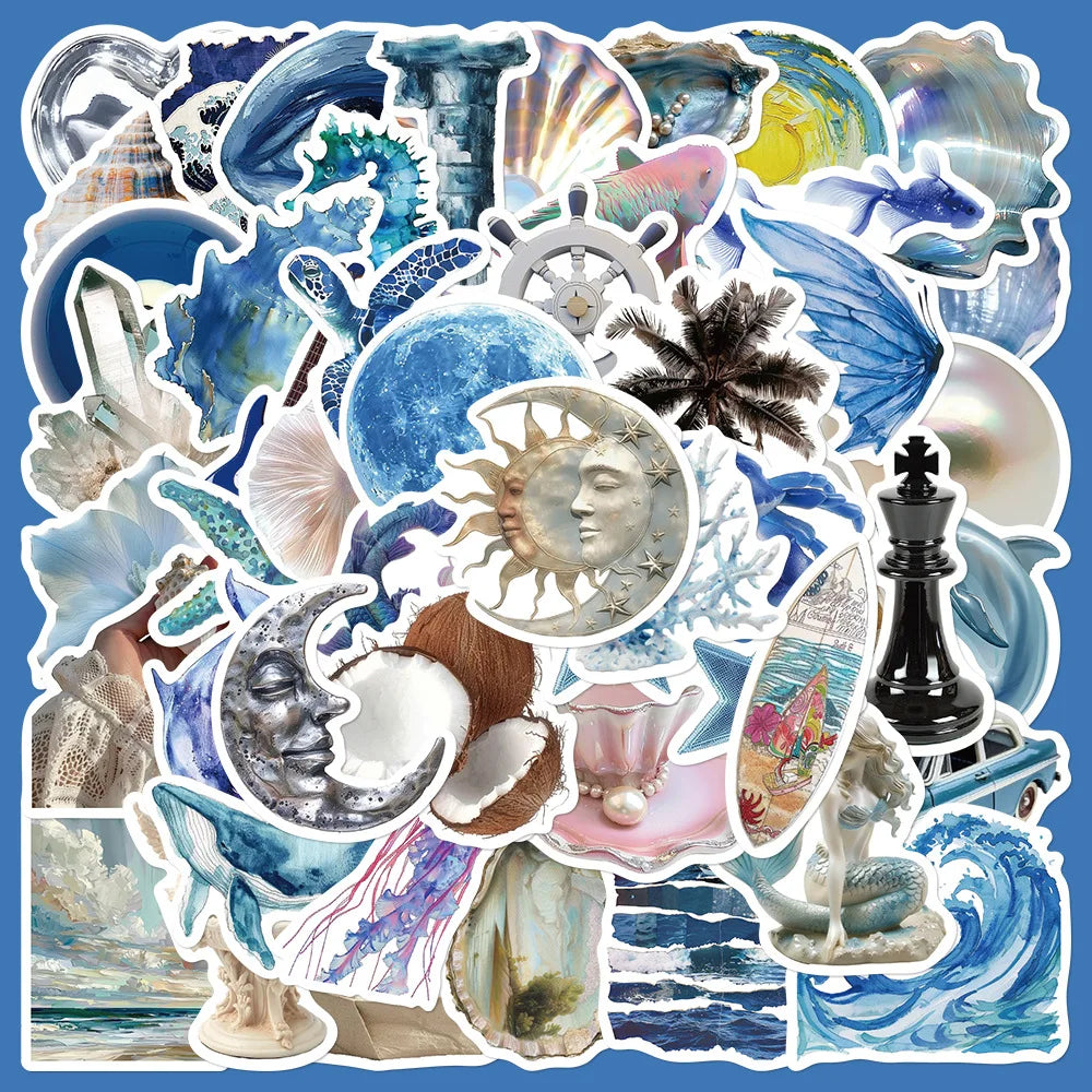 Blue Ocean Shell Stickers for Phone, Laptop, Luggage, Skateboard - 10/30/50PCS Fun Gift Decals (Online Order Only)