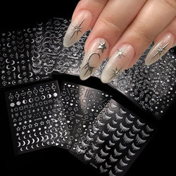 1pc 3D Gradient French Nail Stickers with Crown & Tassel Design Gold Silver Lines Self-Adhesive Nail Art Waterfall Manicure Foil (Online Order Only)