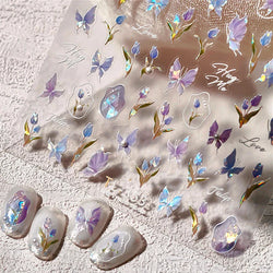 Tulips Flower Letter Bowknot Butterfly Irregular Lines Pearl Tender 5D Adhesive Nail Art Stickers Manicure Decals Stick on Nail (ONLINE ORDER ONLY)