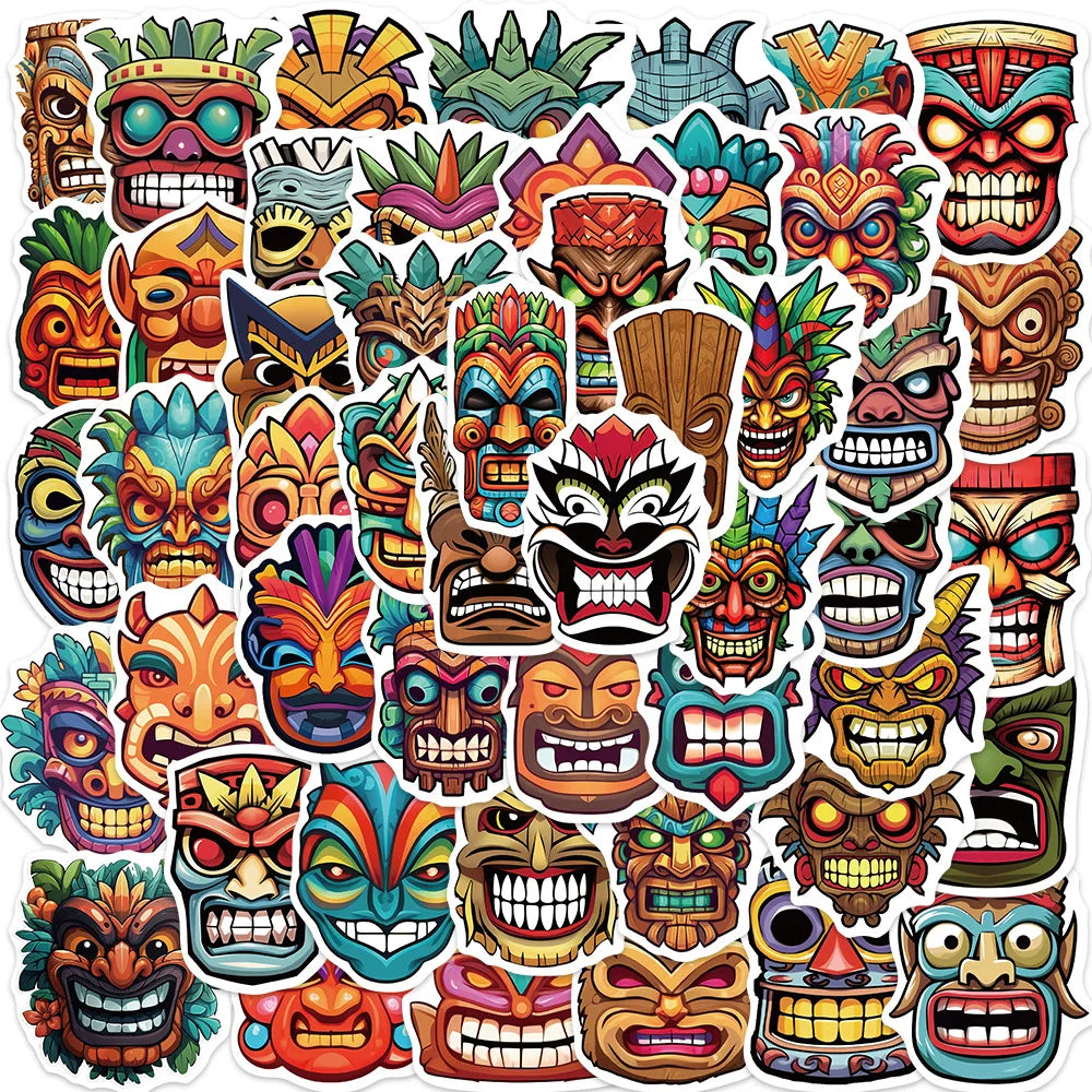 50pcs Aboriginal Mask Graffiti Stickers for Helmet, Wall, Desktop Decoration (Online Order Only)
