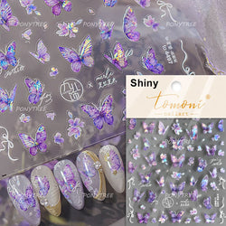 Gradual Asymmetric Butterfly Rose Flower Moon Ancient Poem 5D Reliefs Self Adhesive Nail Stickers JellyManicure Decals Wholesale (Online Order Only)