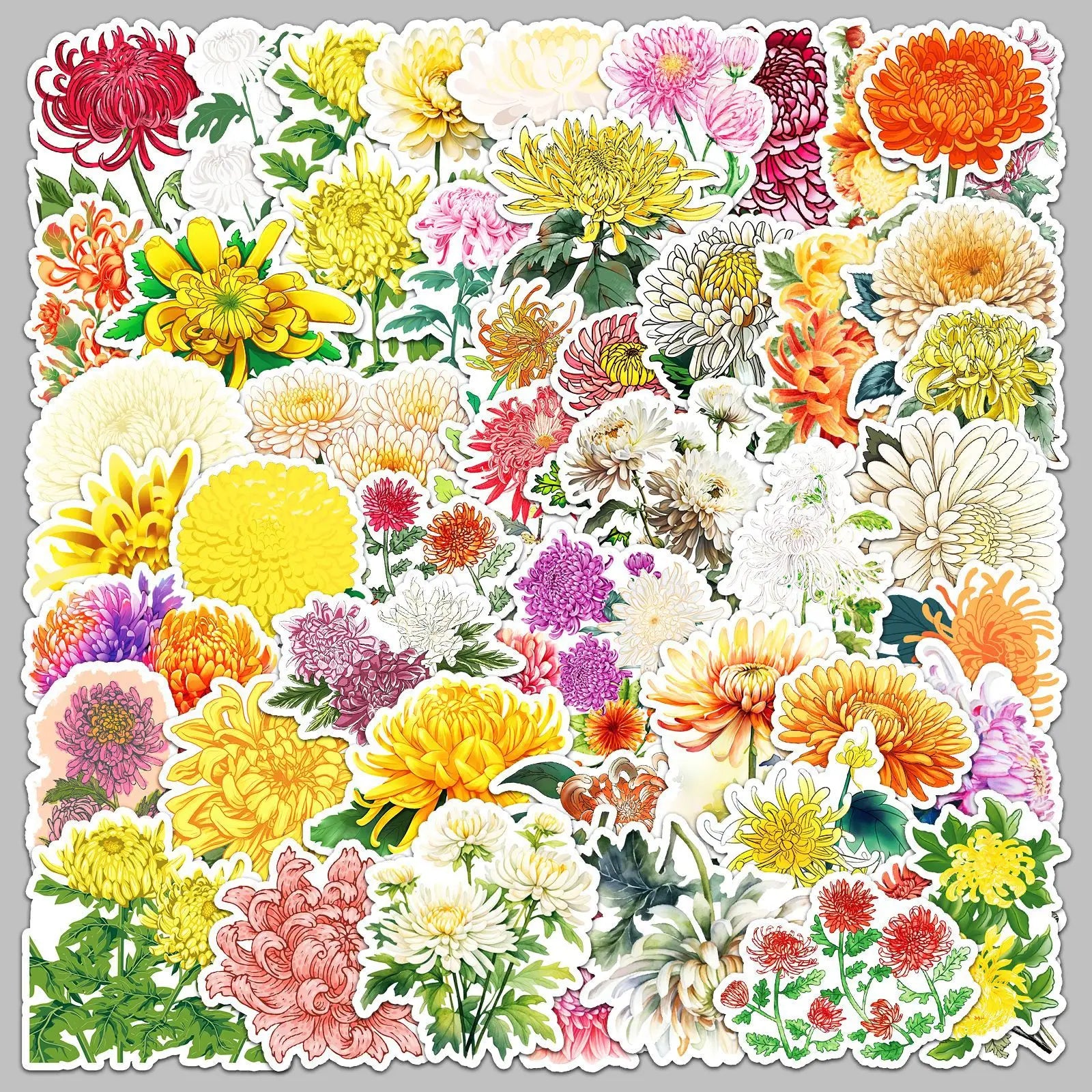 50Pcs Cartoon Chrysanthemum Graffiti Stickers for Helmet, Wall, DIY Decor (ONLINE ORDER ONLY)