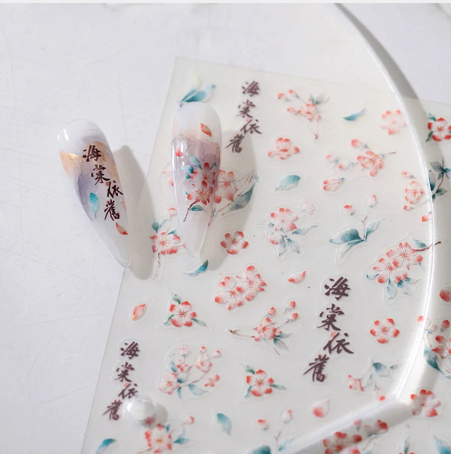 Chic Begonia Flower Miss-grass Pink Gradient Cherry-apple Tree Leaves Peach Blossom Adhesive Nail Art Spring Nail Stickers Decal (ONLINE ORDER ONLY)