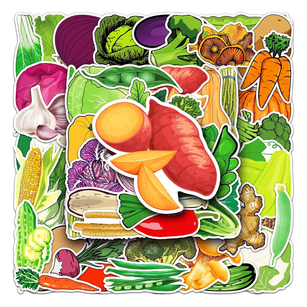 50Pcs Cute Vegetable Cartoon Waterproof Vinyl Stickers for Skateboard Snowboard (ONLINE ORDER ONLY)