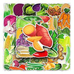 50Pcs Cute Vegetable Cartoon Waterproof Vinyl Stickers for Skateboard Snowboard (ONLINE ORDER ONLY)