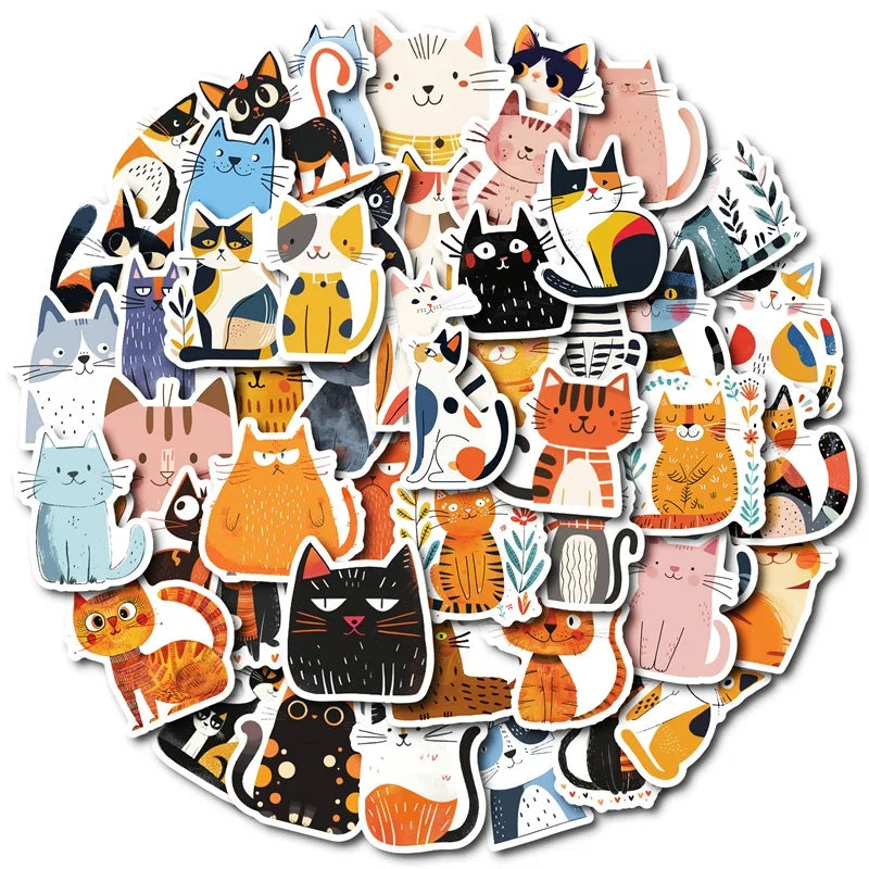 10/30/50PCS Cartoon Japanese Cat PVC Sticky Sticker Aesthetic Stationery DIY Decoration Scrapbooking School Supplies for Kids (ONLINE ORDER ONLY)
