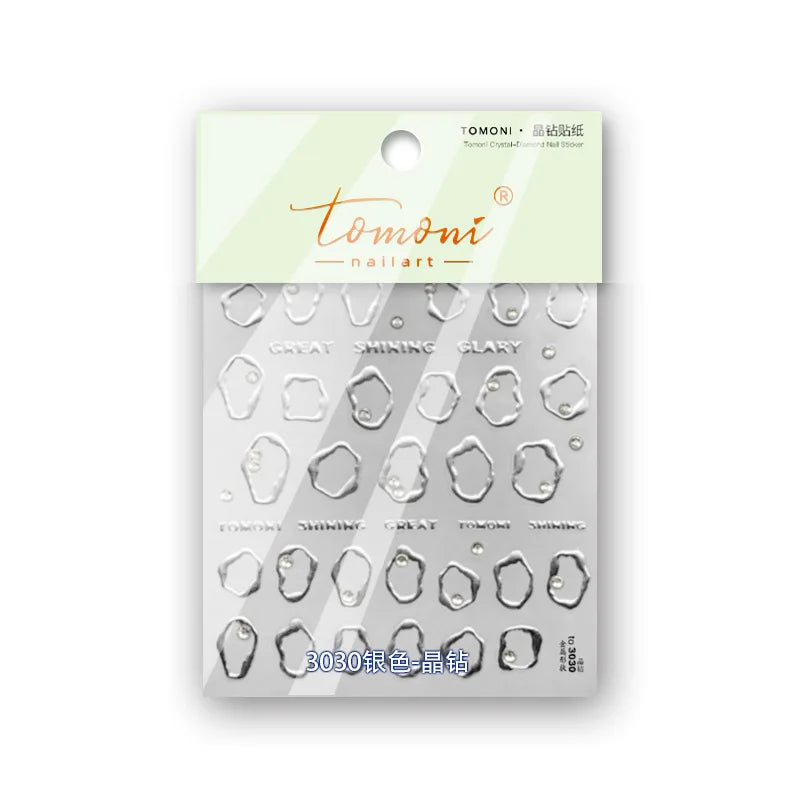 Gold Silver Line Irregular Shape Shiny Rhinestone 5D Bronzing Soft Relief Self Adhesive Nail Art Stickers Nail Decoration Decals (ONLINE ORDER ONLY)