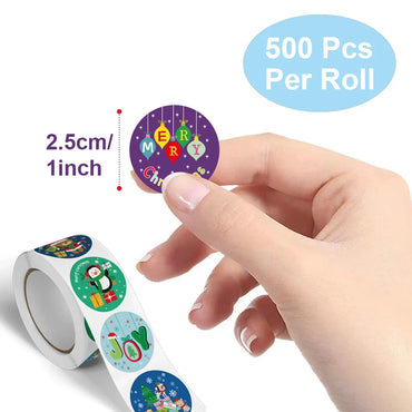 100-500pcs Merry Christmas Stickers Christmas Tags Stickers for kids Gift Baking Package Envelope Stationery Decor 1 inch Round (Online Order Only)