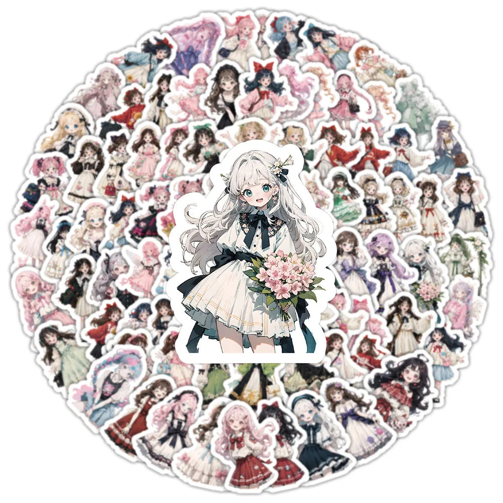 10/30/50/100PCS   Lolita Gril Stickers Cute Cartoon Girl Sticker Scrapbook Luggage Laptop Phone Guitar Car Bike Skateboard Decal (ONLINE ORDER ONLY)