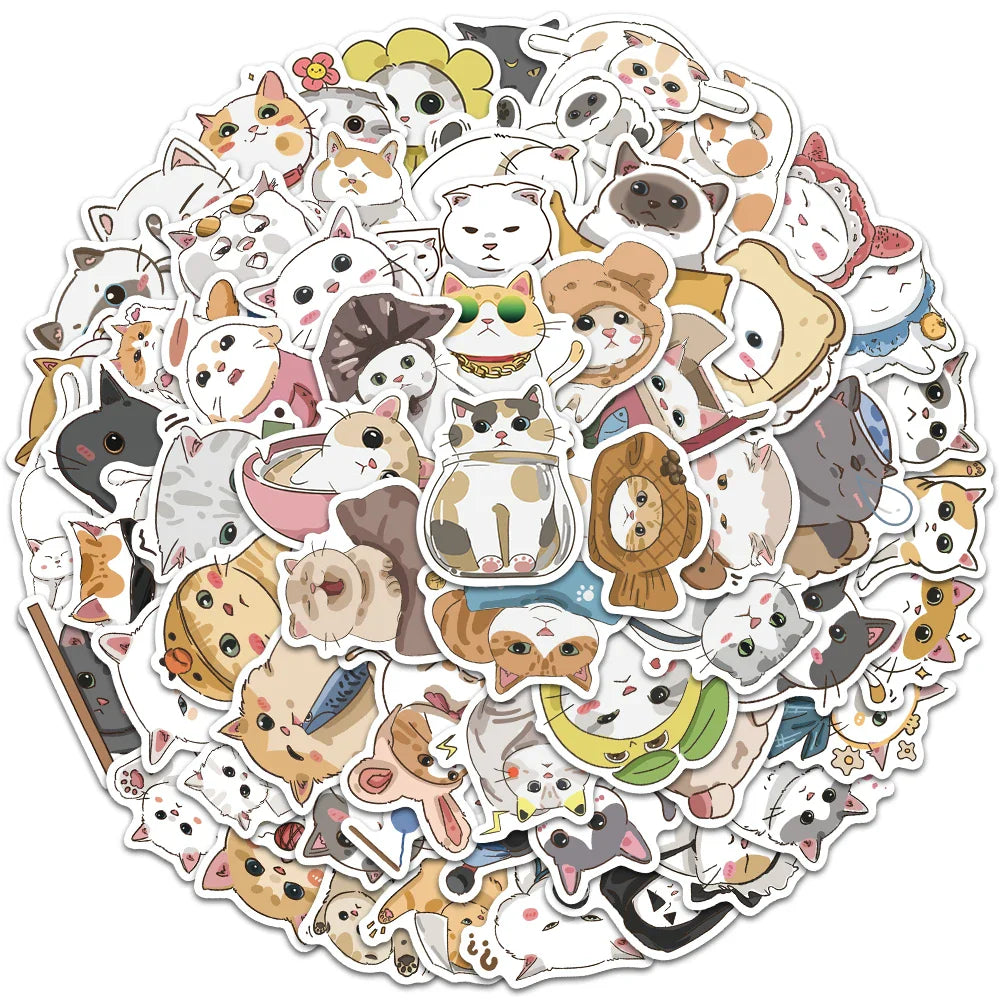 60pcs Cute Cartoon Japanese Style Cats Stickers Kids Animal Decals Vinyl Waterproof Graffiti For Luggage Phone Laptop Sticker (ONLINE ORDER ONLY)