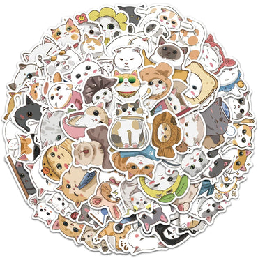 60pcs Cute Cartoon Japanese Style Cats Stickers Kids Animal Decals Vinyl Waterproof Graffiti For Luggage Phone Laptop Sticker (ONLINE ORDER ONLY)