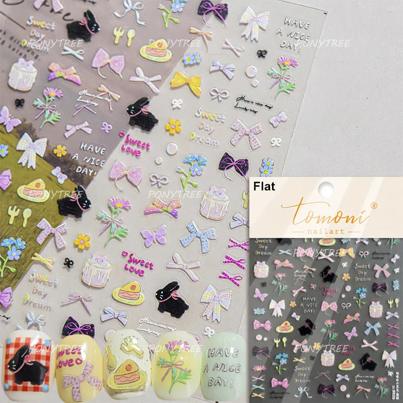 Graffiti Bear Cat Kitten Dog Puppy Bowknot Cake Tulip Note Star Cherry Cup Adhesive Nail Art Decoration Sticker Manicure Decals (ONLINE ORDER ONLY)