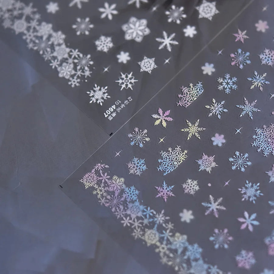 Winter Dreamy Hot Stamping Romantic White Pink Snowflakes Hexagon 3D Self Adhesive Nail Art Stickers Christmas Manicure Decals (ONLINE ORDER ONLY)