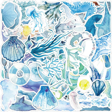 10/30/50PCS Blue Ocean Art Graffiti Stickers Painting Undersea World Cartoon Decals DIY Notebook Laptop Phone Car Waterproof Toy (ONLINE ORDER ONLY)