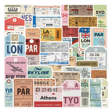10/40pcs Vintage Boarding Pass Air Tickets Travel Stickers Decals DIY Luggage Suitcase Phone Car Laptop Waterproof Cool Sticker (ONLINE ORDER ONLY)