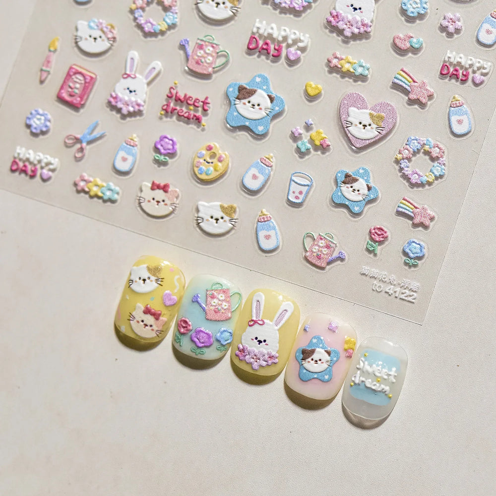 Bunny Love Heart Rabbit Nurse Cut Wound Bowknot Pill Flower Medicine Treatment Self Adhesive Nail Art Stickers Manicure Decals (ONLINE ORDER ONLY)