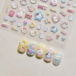 Bunny Love Heart Rabbit Nurse Cut Wound Bowknot Pill Flower Medicine Treatment Self Adhesive Nail Art Stickers Manicure Decals (ONLINE ORDER ONLY)