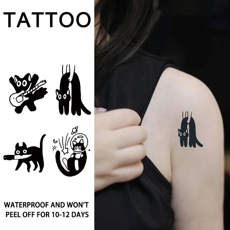 Playful Cat Temporary Tattoo Sticker, waterproof and long-lasting, realistic herbal tattoo sticker for arm and collarbone. (ONLINE ORDER ONLY)