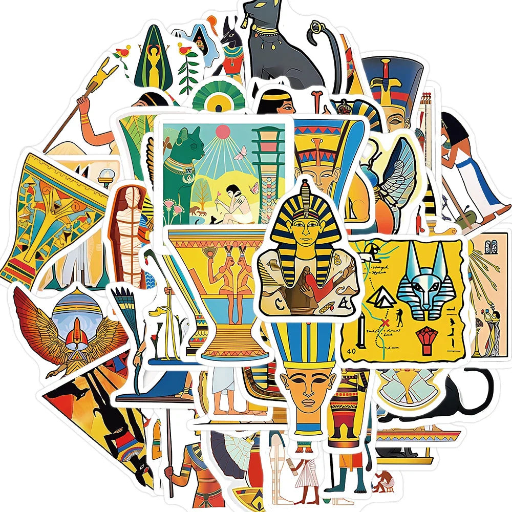 10/30/50pcs Cool Ancient Egypt Pharaoh Pyramid Waterproof Stickers Art Decals Laptop Suitcase Car Phone Decoration Sticker Toys (ONLINE ORDER ONLY)