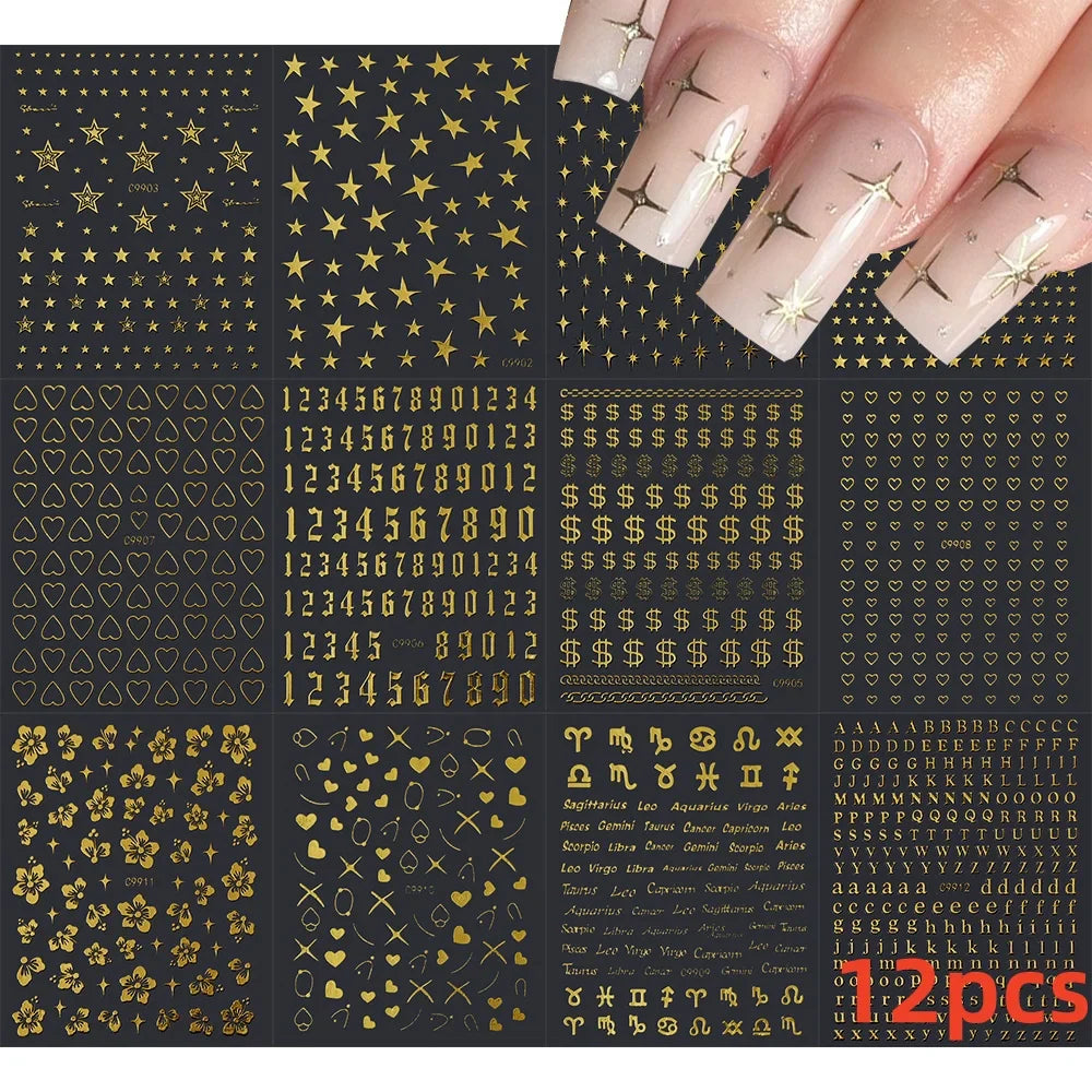 12PCS White Flowers Leaves 3D Nail Stickers Star/Moon/Sun Nail Art Decoration Decals Geometric Flower Stickers Nail Art Supplies (ONLINE ORDER ONLY)