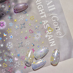 Colorful Starry Light Starburst Love Heart Halo Dyeing Soft Reliefs Self Adhesive Nail Art Decoration Stickers Manicure Decals (ONLINE ORDER ONLY)