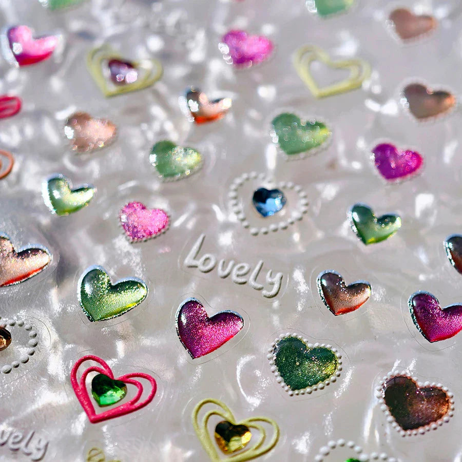 Lovely Love Heart Graffiti Crystal Geometric Cat's Eye Macaron Color Hollow Out Self Adhesive Nail Art StickersManicure Decals (ONLINE ORDER ONLY)