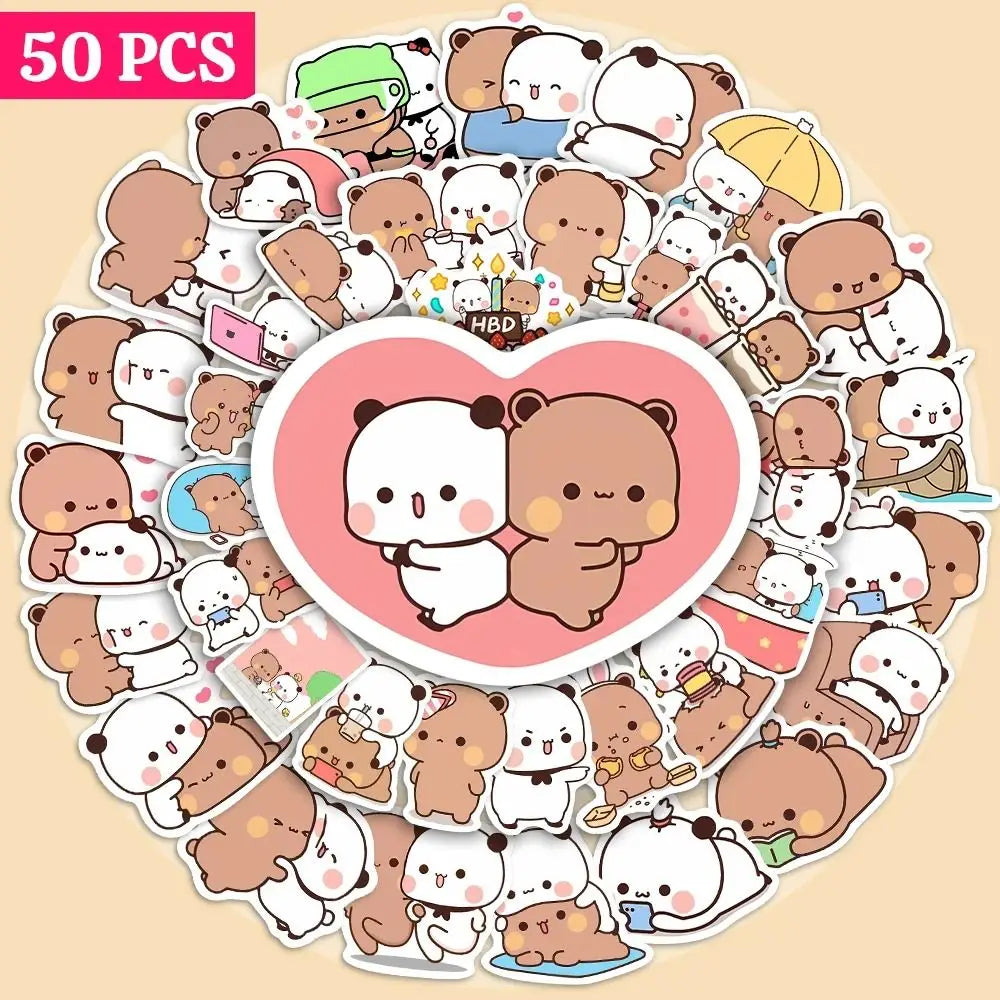 50sheets/set Bear Cute Bear and Panda Stickers PVC Waterproof Cartoon Bear and Panda Stickers Cartoon Panda Bubu Dudu Stickers (ONLINE ORDER ONLY)