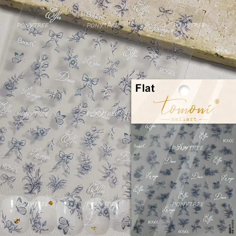 Embroidered Butterfly Flower Colourful Gradient Morning Glory Leaves Self Adhesive Nail Art Stickers Rhinestone Manicure Decals (ONLINE ORDER ONLY)