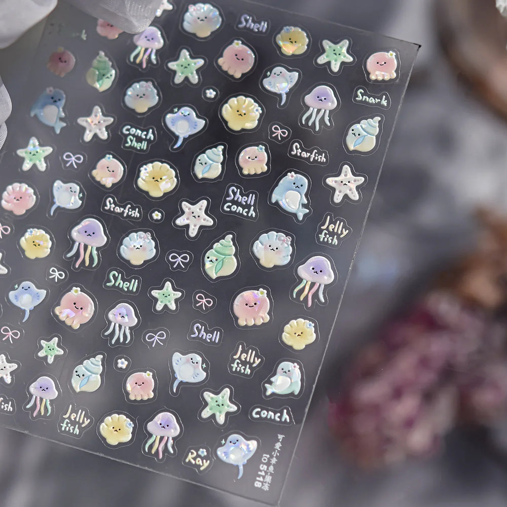 Ray Fish Shell  Conch Water Bubbles Octopus Starfish Mermaid Jellyfish Otter Dolphin Nail Art Decorations Sticker Manicure Decal (ONLINE ORDER ONLY)